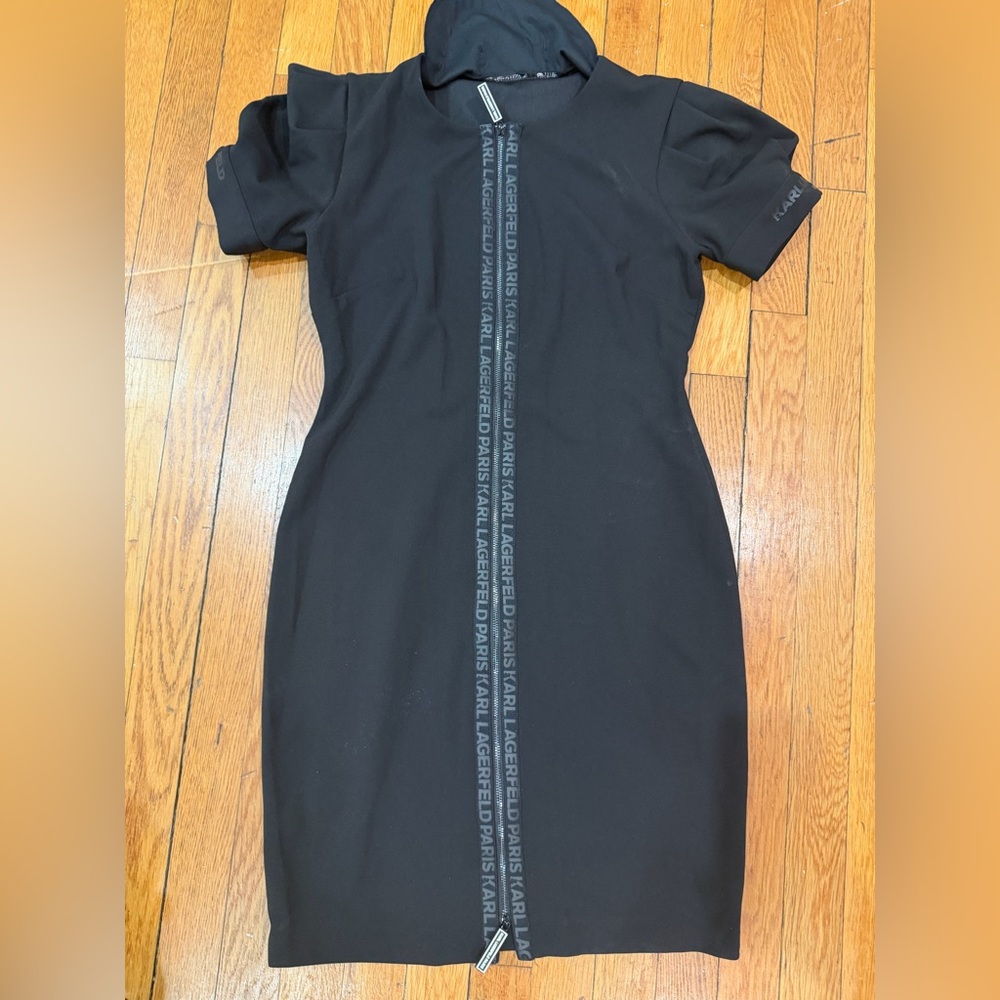 Karl Lagerfeld Black Logo-Trim Midi Dress